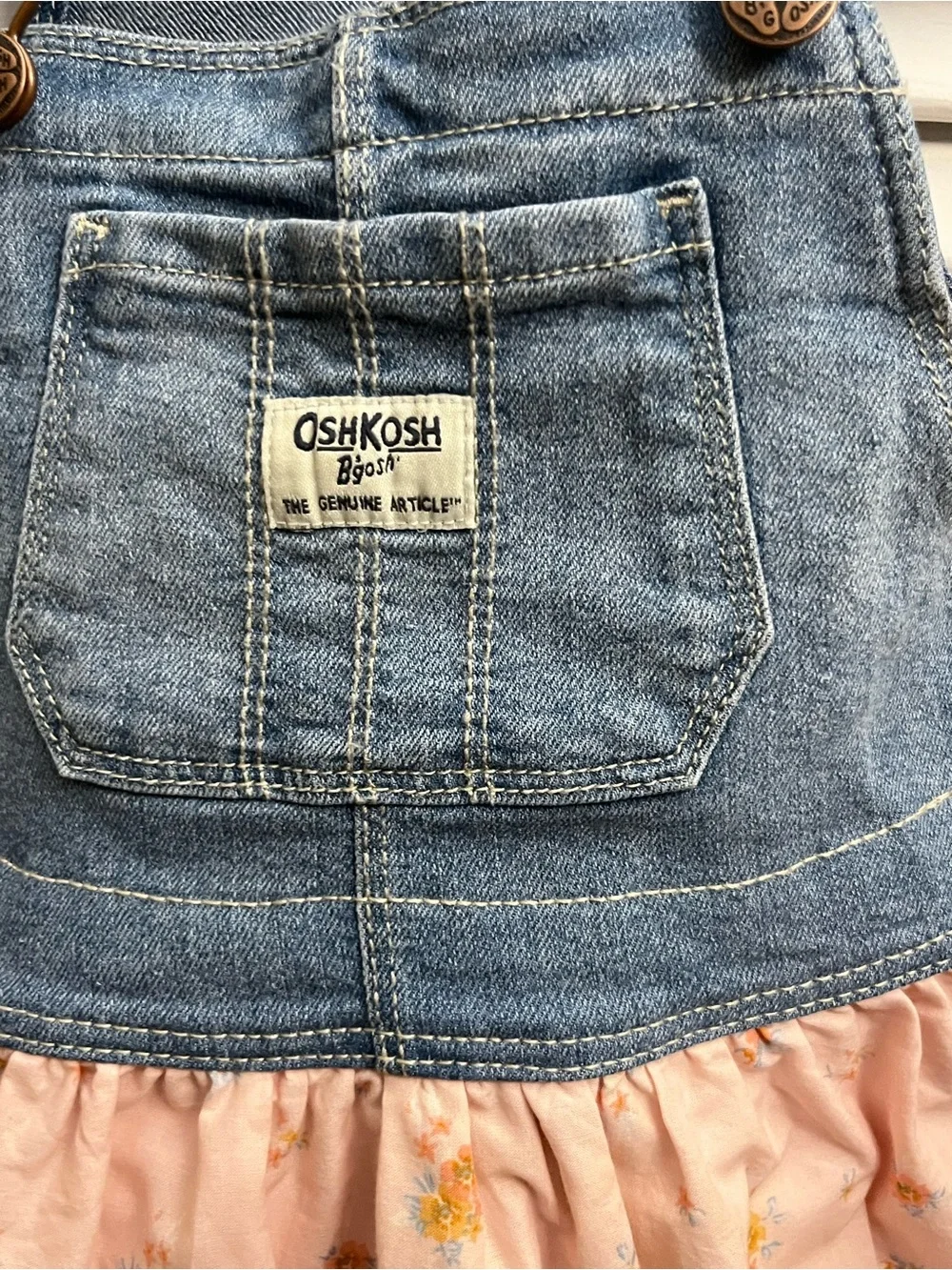 Oshkosh B'Gosh Toddler Girls Denim Floral Print Jumper Dress. Size 4T/4A.